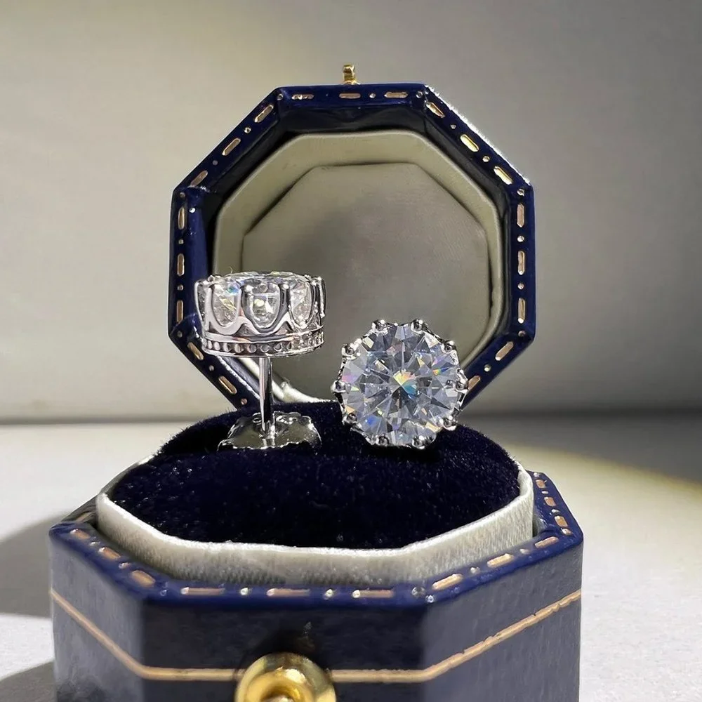 Certified 2ct. t.w. Moissanite Diamond Crown Stud Earrings NEW